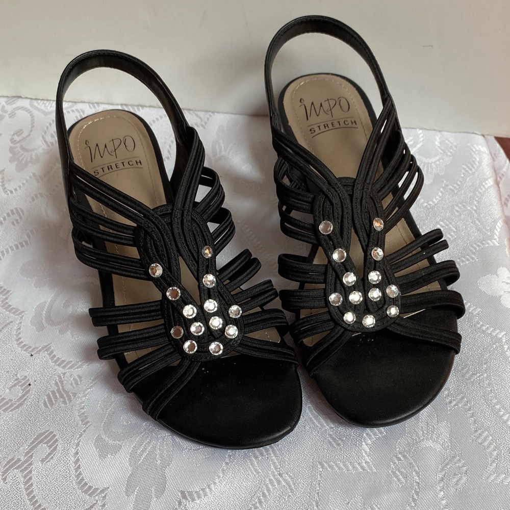Impo Black Strappy Sandals with Rhinestone Accents